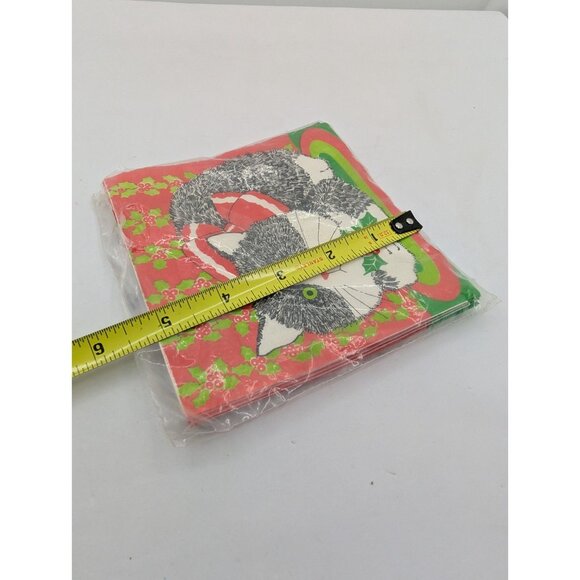 Vth 1981 Cost Plus inc 10 Napkins paper Square Red Cat Holly Christmas READ - Picture 10 of 16